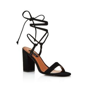 AQUA Womens Black Kenzo Square Toe Block Heel Lace-Up Leather Sandals 6.5 M